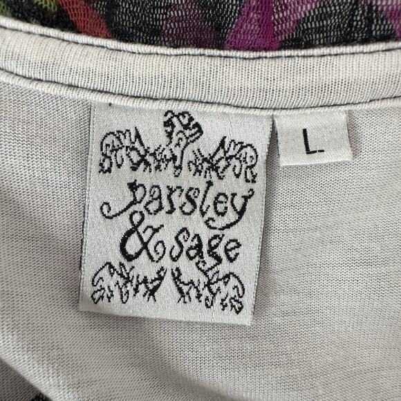 Parsley Sage Shirt Top Womens Large Multicolor Mesh Layered Geometric 80s Tunic - Picture 7 of 13